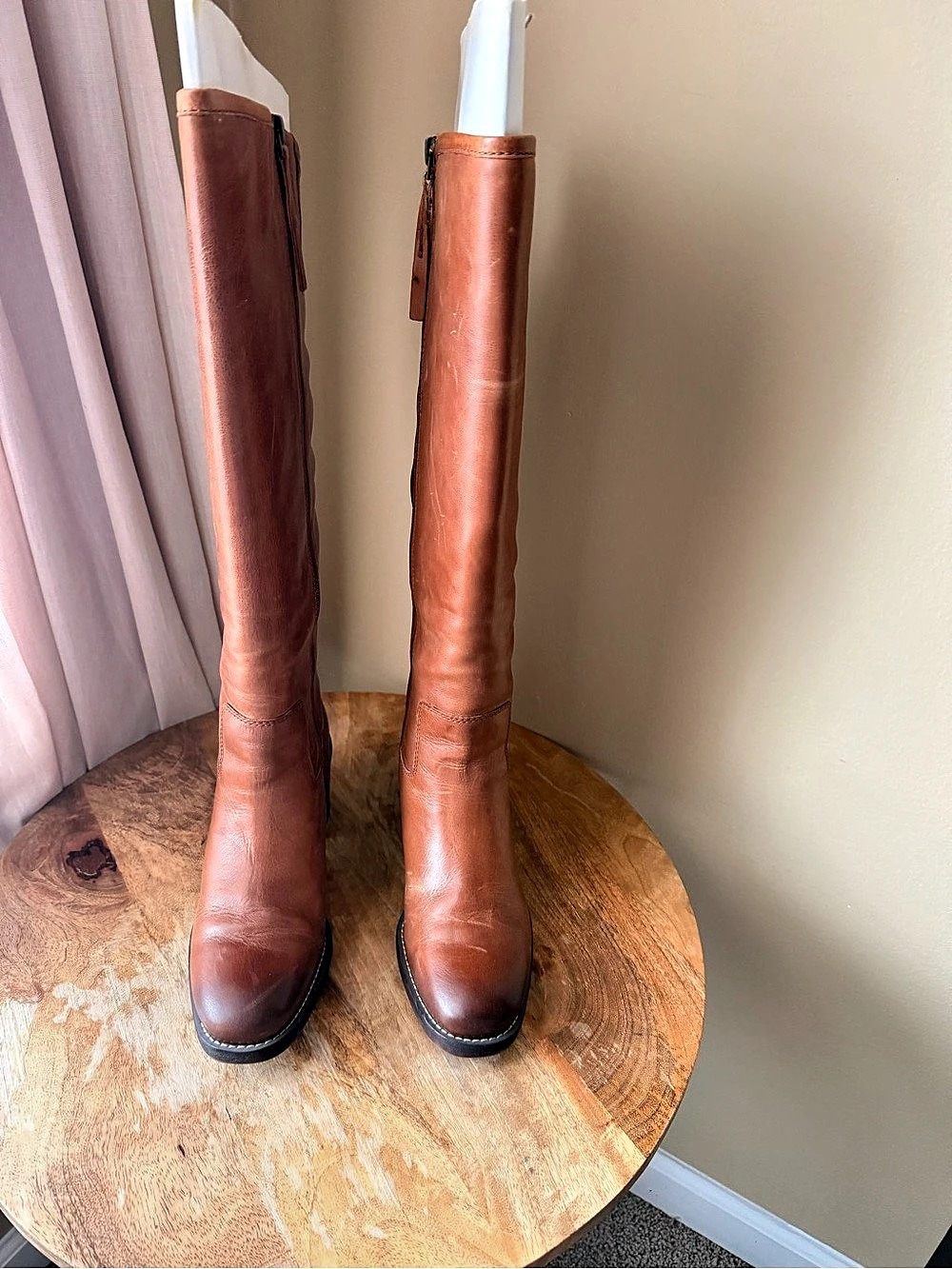 Franco Sarto Kemper Tall Genuine Leather Heeled Boots in Brown
